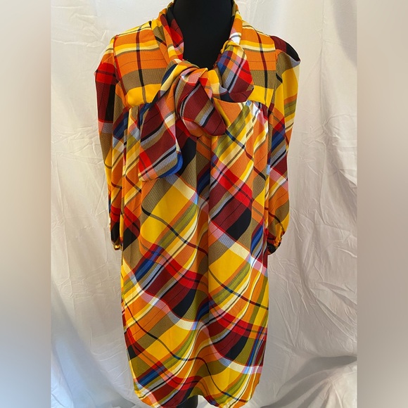 New York & Company Yellow Plaid Long Sleeve Dress - Picture 8 of 8